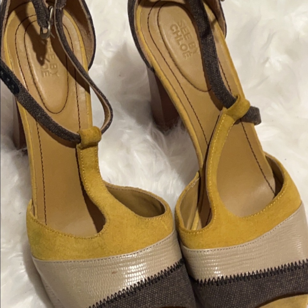 Chloe yellow and grey shoes, good condition.